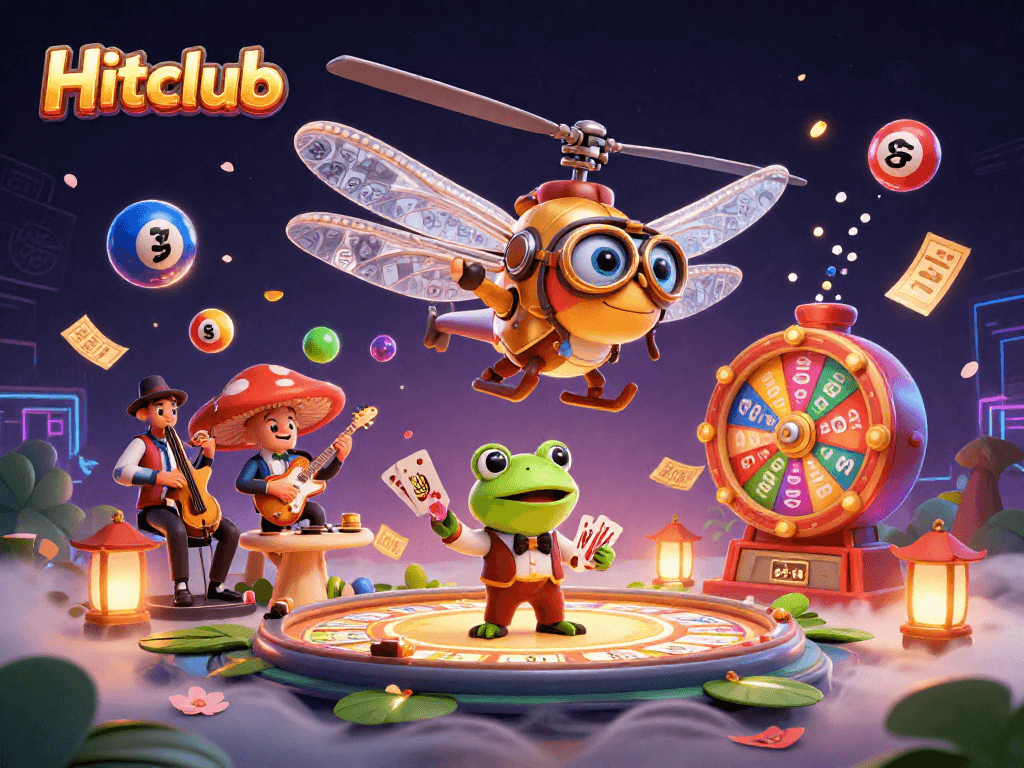 Experience vibrant gaming excitement with Hitclub in a lively 3D casino scene.
