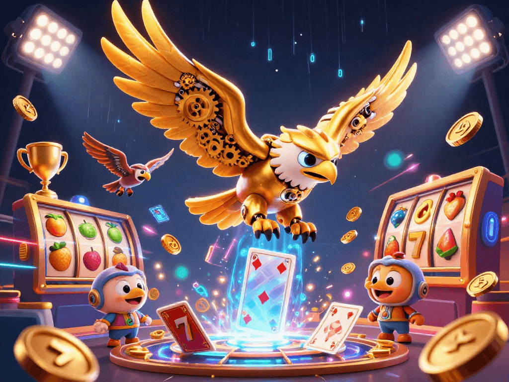 Experience the thrill of gamenohudoithuong as a golden eagle dives through a vibrant jackpot scene.