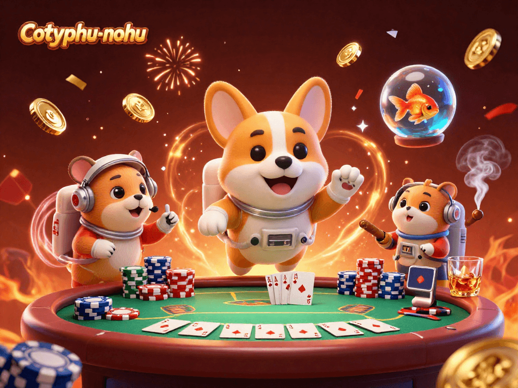 Cotyphu-nohu's exciting casino scene with floating poker elements in a zero-gravity environment.