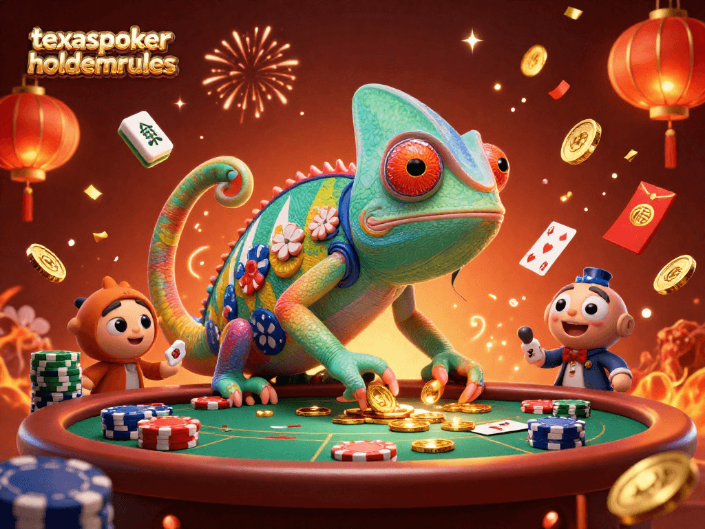 Engage with texaspokerholdemrules in a vivid 3D casino scene showcasing vibrant poker action and festive elements.