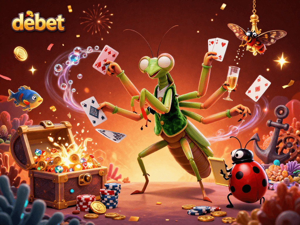 Engage with debet gaming strategies in this vibrant 3D casino scene with thematic characters and dynamic effects.