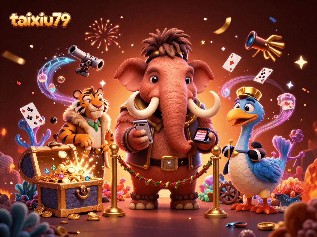 Engage with taixiu79 as the woolly mammoth checks IDs at the casino entrance, rich in vibrant details.