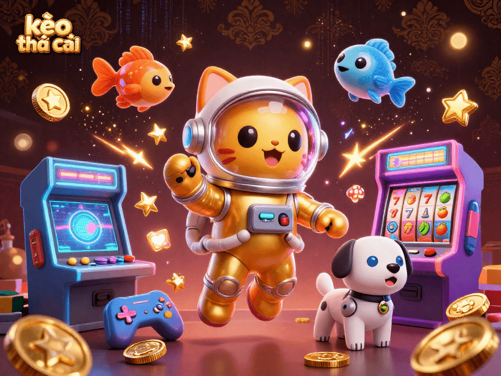 Engage with kèo nhà cái in this vibrant 3D casino illustration filled with dynamic game elements.