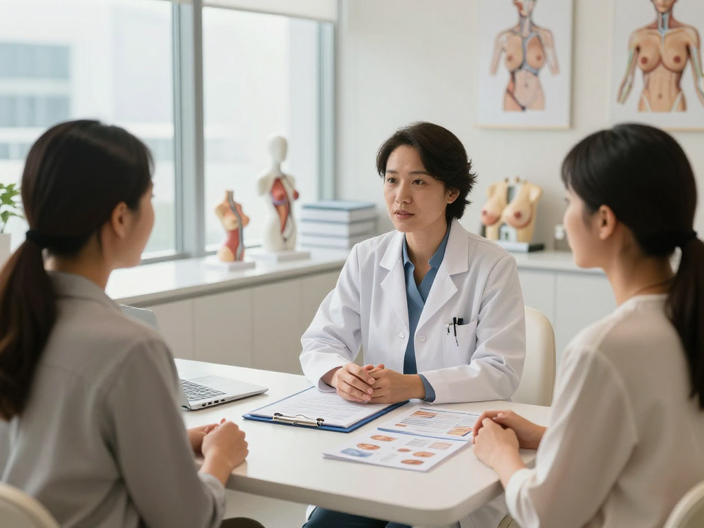 Consultation with a breast surgeon Abu Dhabi, highlighting patient care and professionalism in a modern clinic.