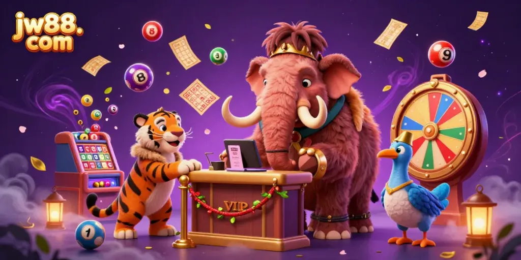 Engage thrilling games at jw88. com with vibrant casino characters amidst dynamic prize elements.