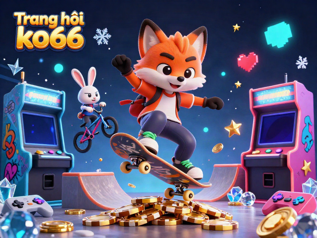 Engage with the exciting world of Trang chủ ko66, showcasing vibrant characters and casino elements in a dynamic 3D illustration.