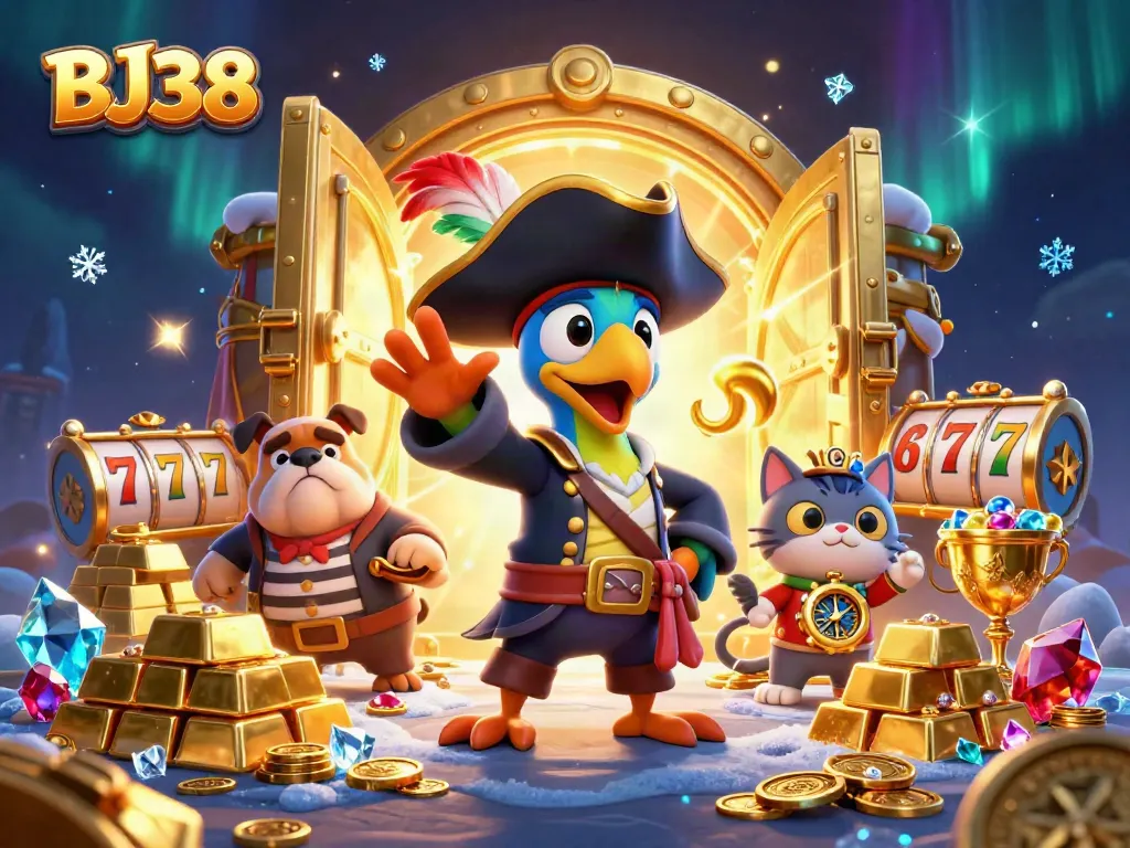 Engage with BJ38's thrilling slot action as a pirate parrot commands the treasure vault.