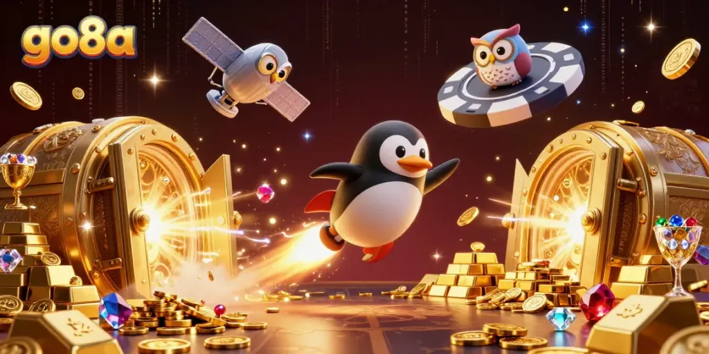 Experience thrilling adventures with go8a as the golden penguin races through a vibrant casino cosmos.