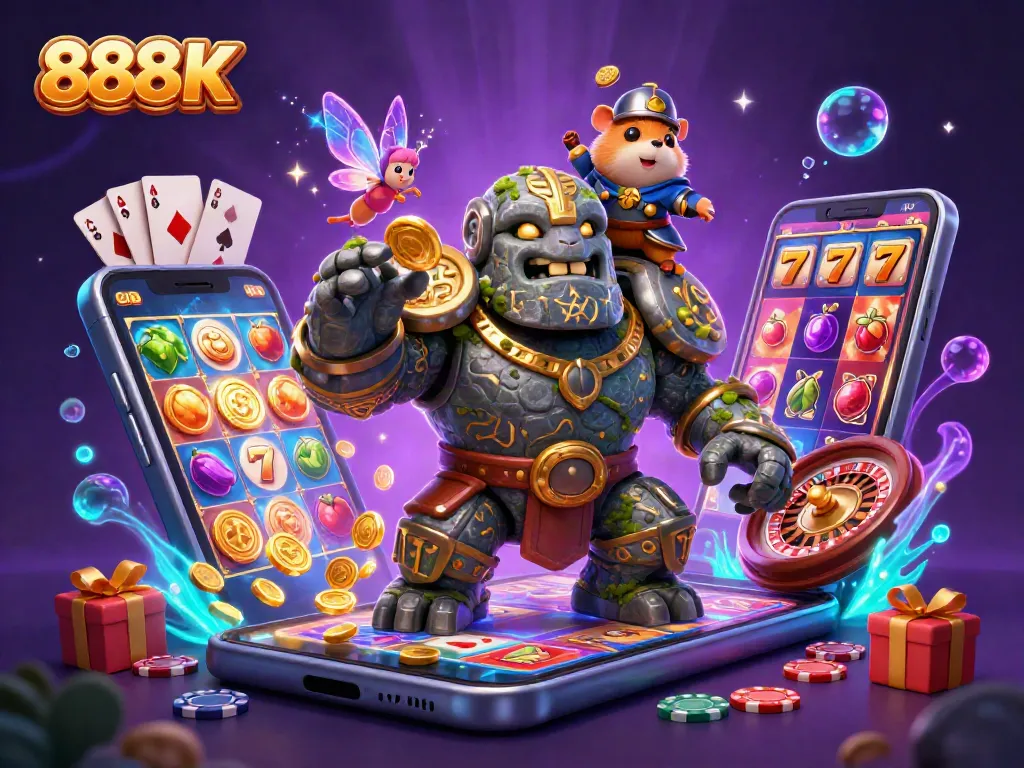 Spin the reels and win big with 888K in this vibrant animated casino scene featuring enchanting characters.