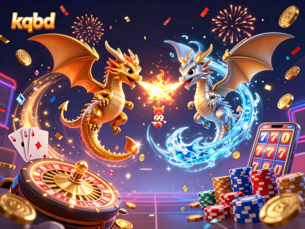 Engage with kqbd's thrilling gambling world featuring dynamic dragons and vibrant casino elements.