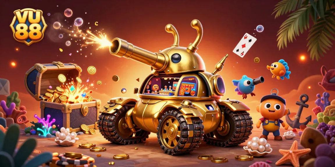 Engage in wining excitement at vu 88 with an immersive 3D casino scene featuring playful characters.