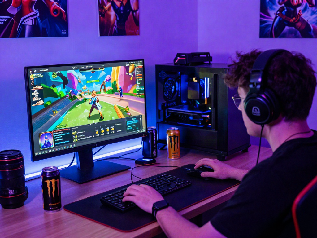 html porn games showcased in a vibrant gaming setup with animated graphics and accessories.