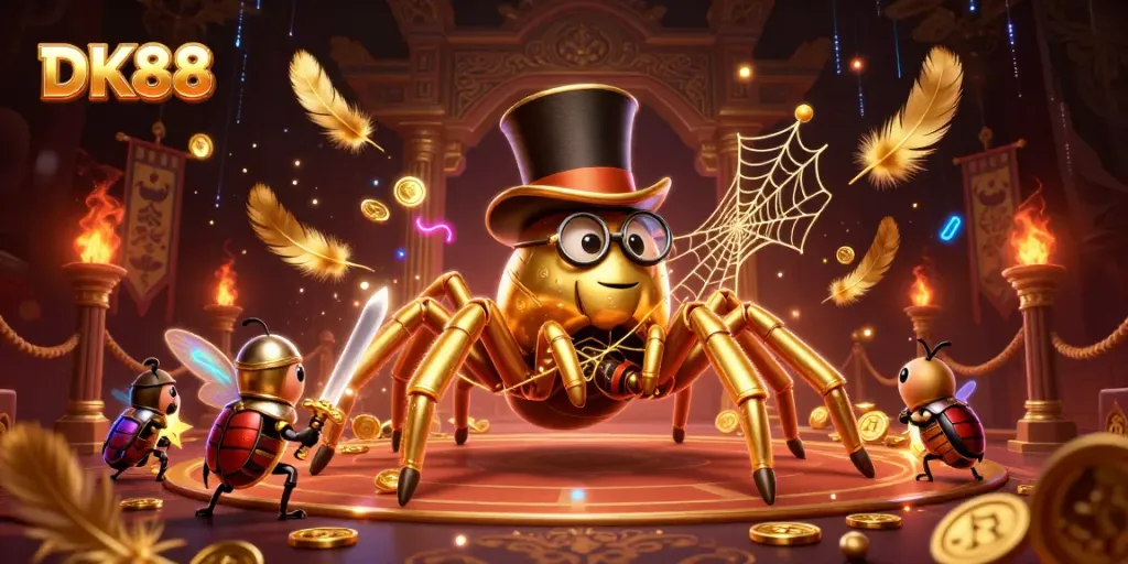 Engage with the thrilling world of DK88 casino through an epic battle scene of characters in a casino setting.