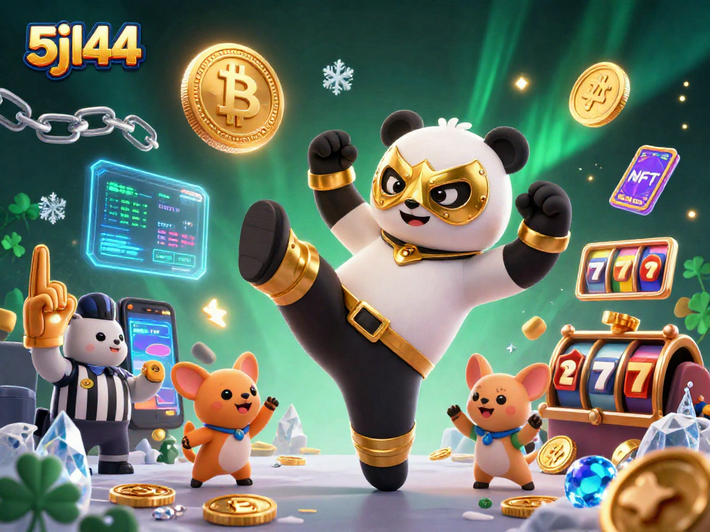 Experience 5jl44 excitement with panda wrestler and crypto elements in a thrilling casino scene!