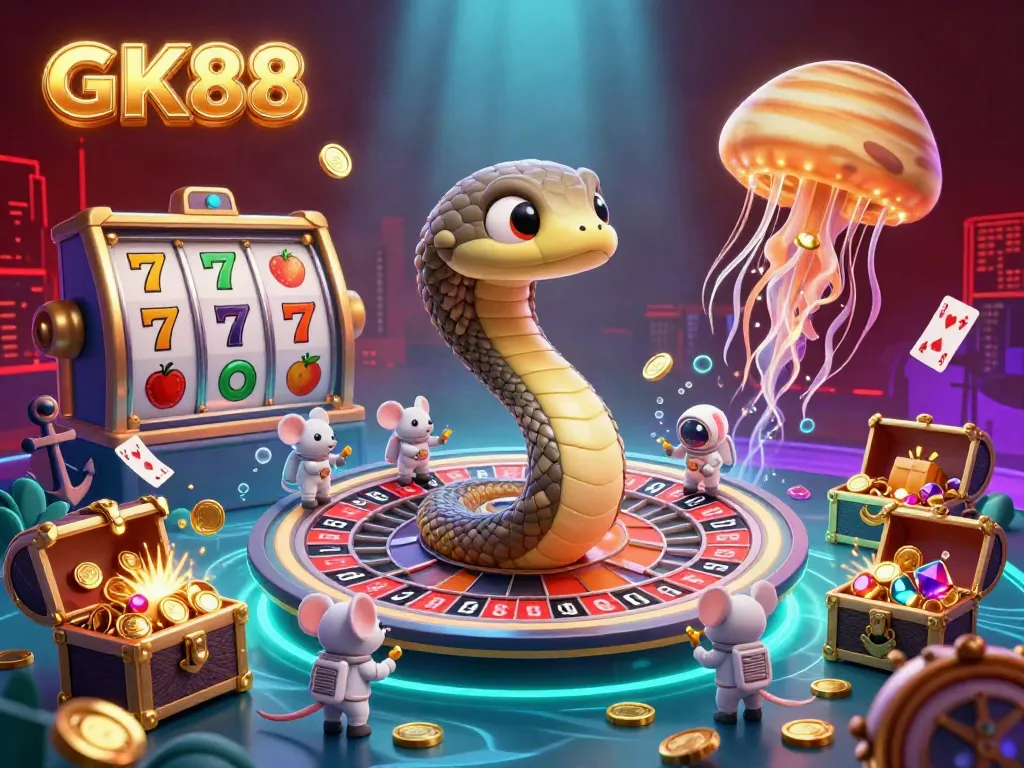Engage in exciting casino gameplay with GK88 as astronaut mice place bets on a cosmic roulette wheel.