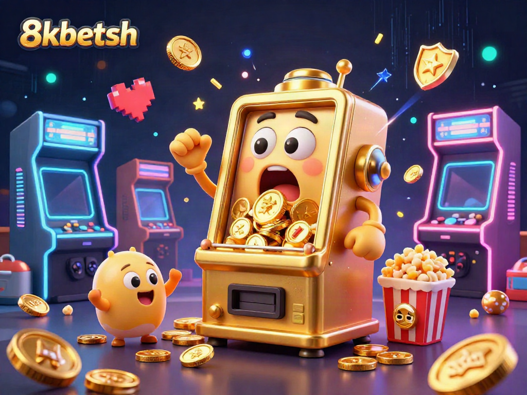 Watch the 8xbetsh slot machine celebrate its jackpot, surrounded by cheering baby machines and popcorn!