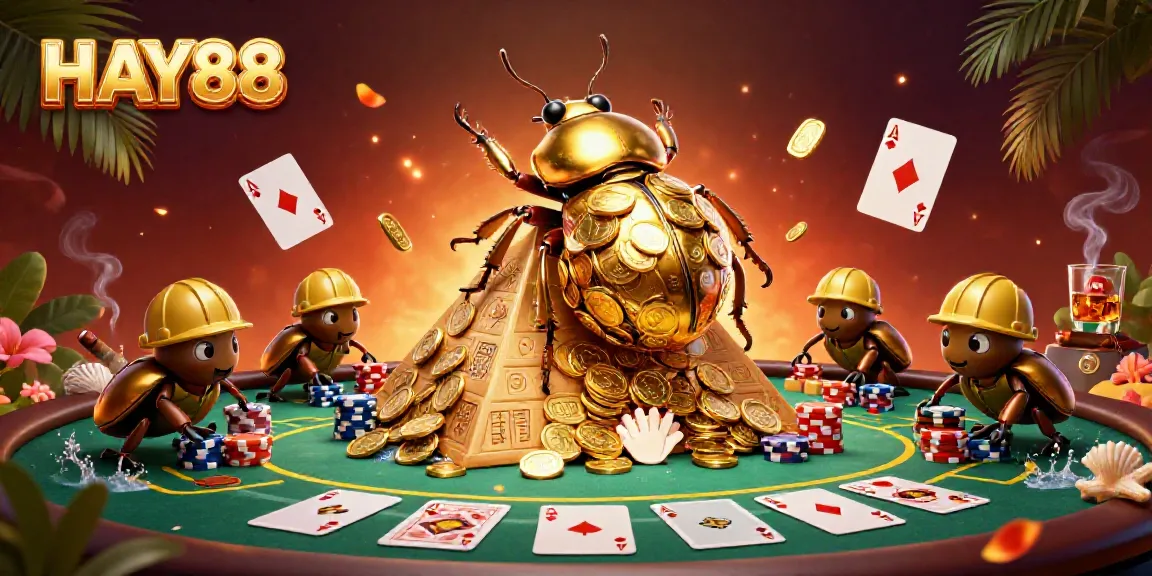 Engage with HAY88's vibrant casino action featuring golden beetles in a dynamic gaming scene.