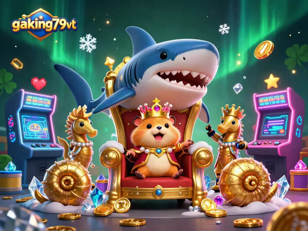 gaking79vt showcases a golden hamster king ruling in a vibrant casino-themed scene filled with dynamic gaming elements.