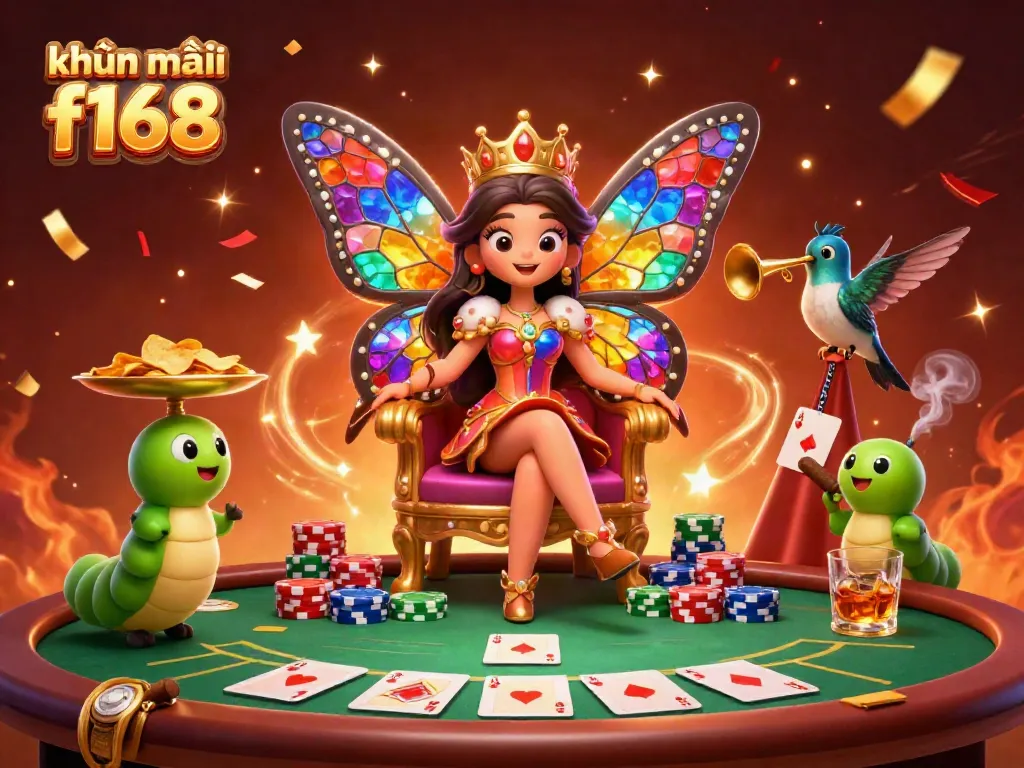 Experience the excitement of khuyến mãi f168 with a vibrant 3D casino illustration showcasing colorful characters, poker elements, and dynamic visuals.