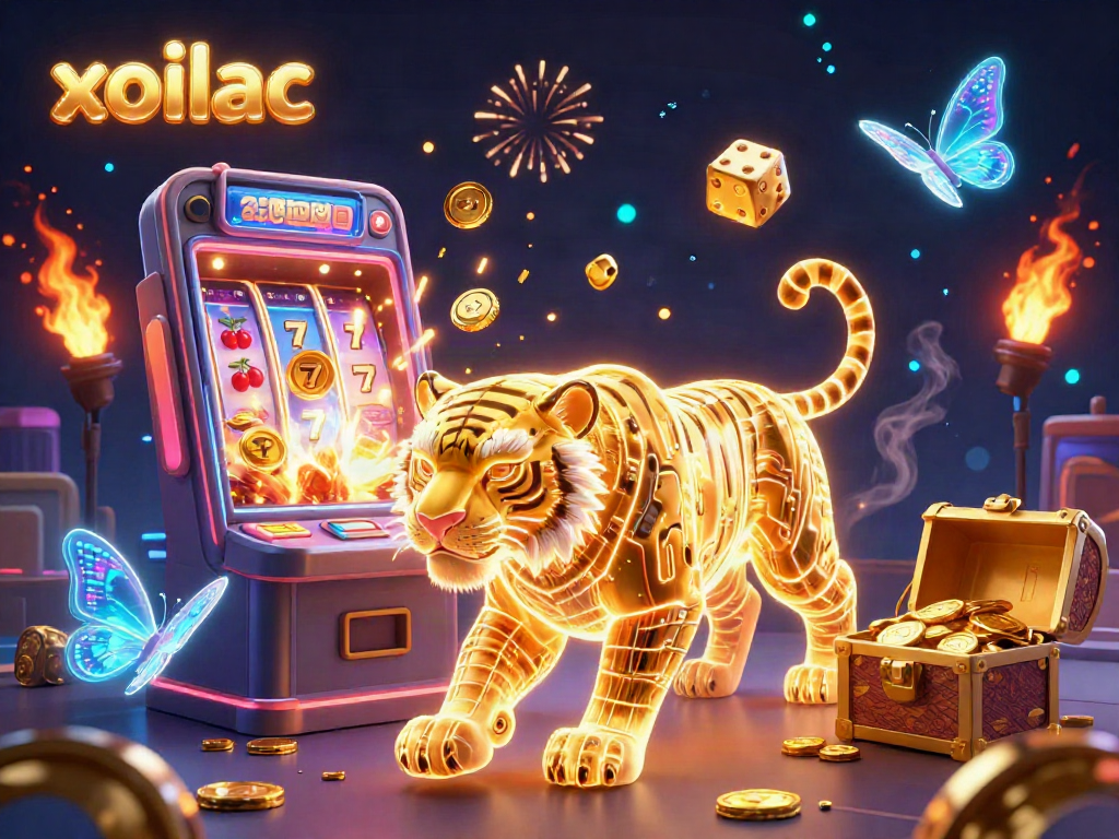Experience thrilling wins with xoilac's vibrant casino adventures featuring a golden tiger and jackpots.
