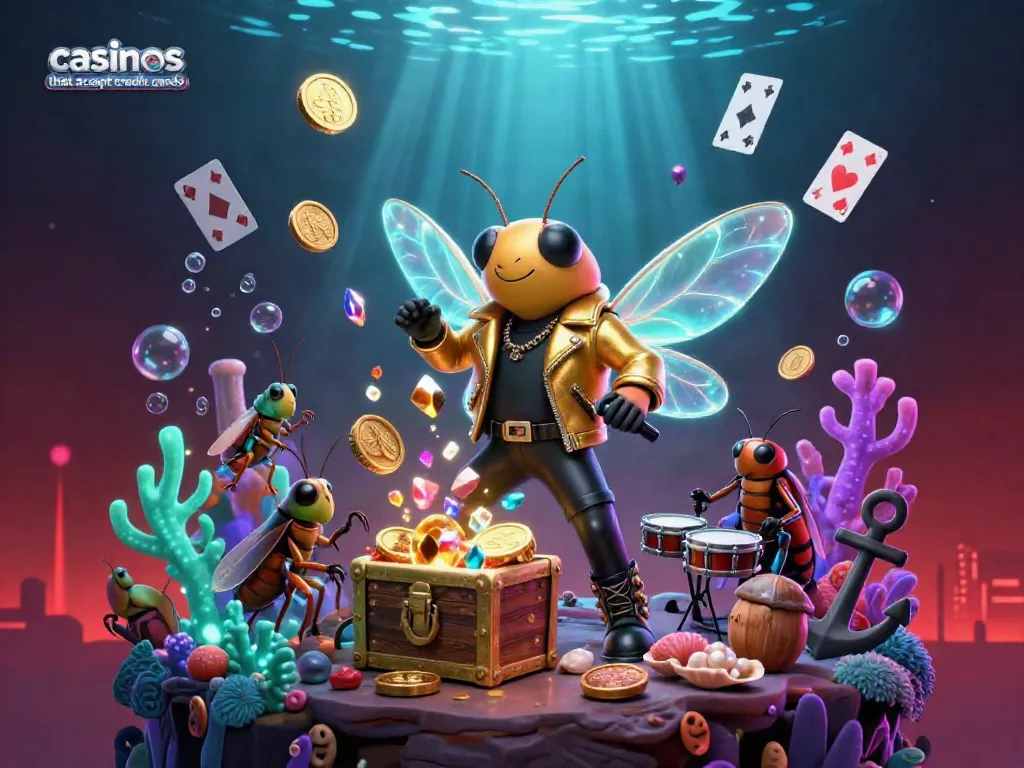 Experience the excitement of casinos that accept credit cards with vibrant characters and glowing treasures in this 3D illustration.