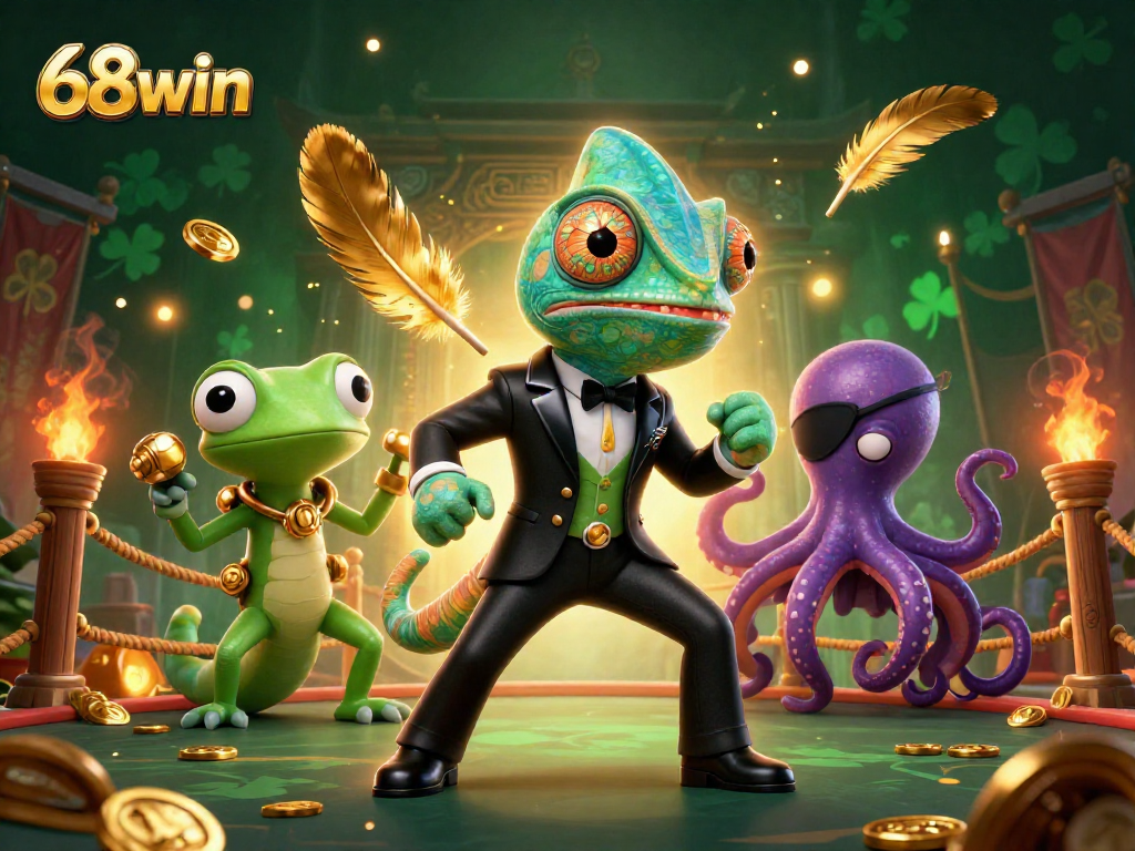 Experience thrilling action with 68win as characters battle amidst lavish gold and casino elements.