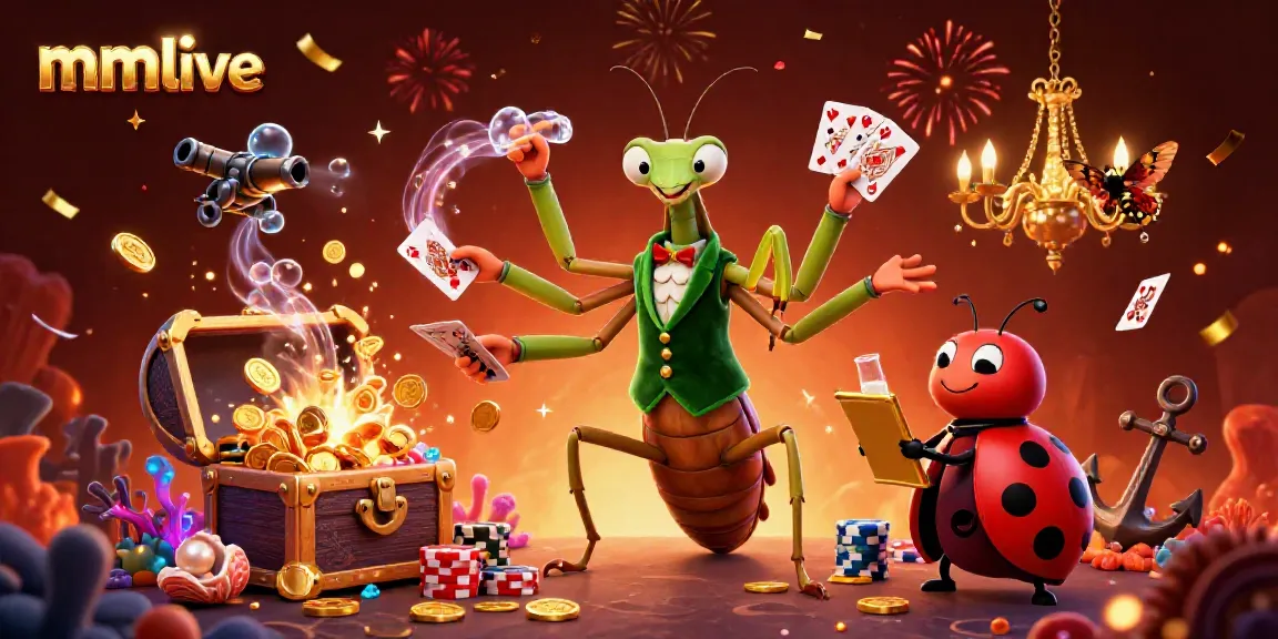Experience mmlive action as a giant mantis card sharp and a ladybug pit boss delight in a vibrant casino.