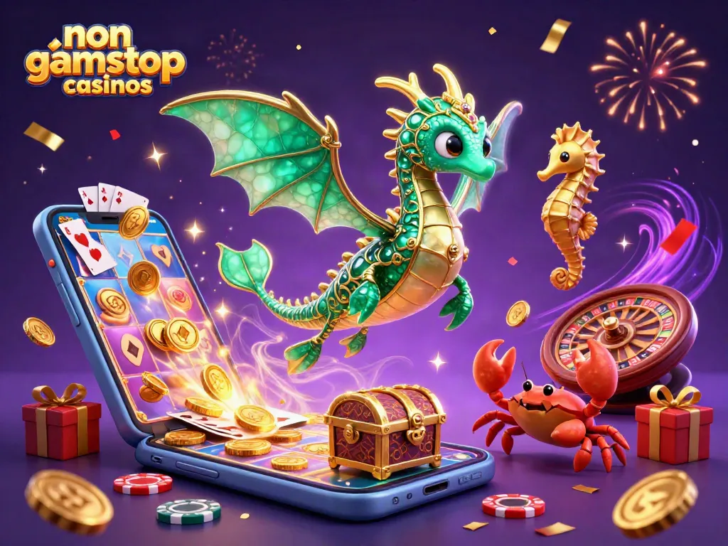 Experience excitement at non gamstop casinos with emerald sea dragon, festive slot game elements.