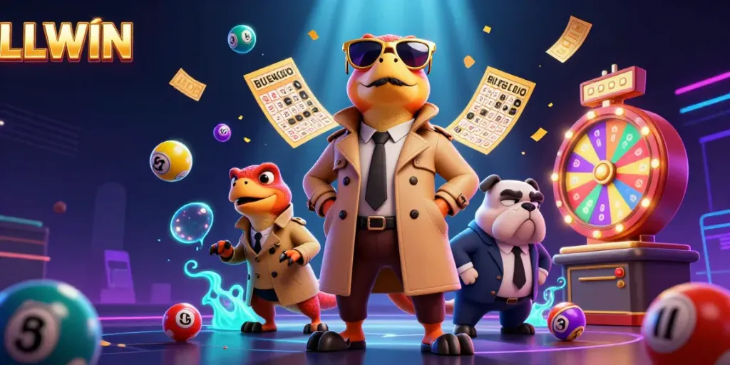 Engaging illustration of LLWIN raptors in a trench coat trying to enter a casino, surrounded by dynamic gambling elements.