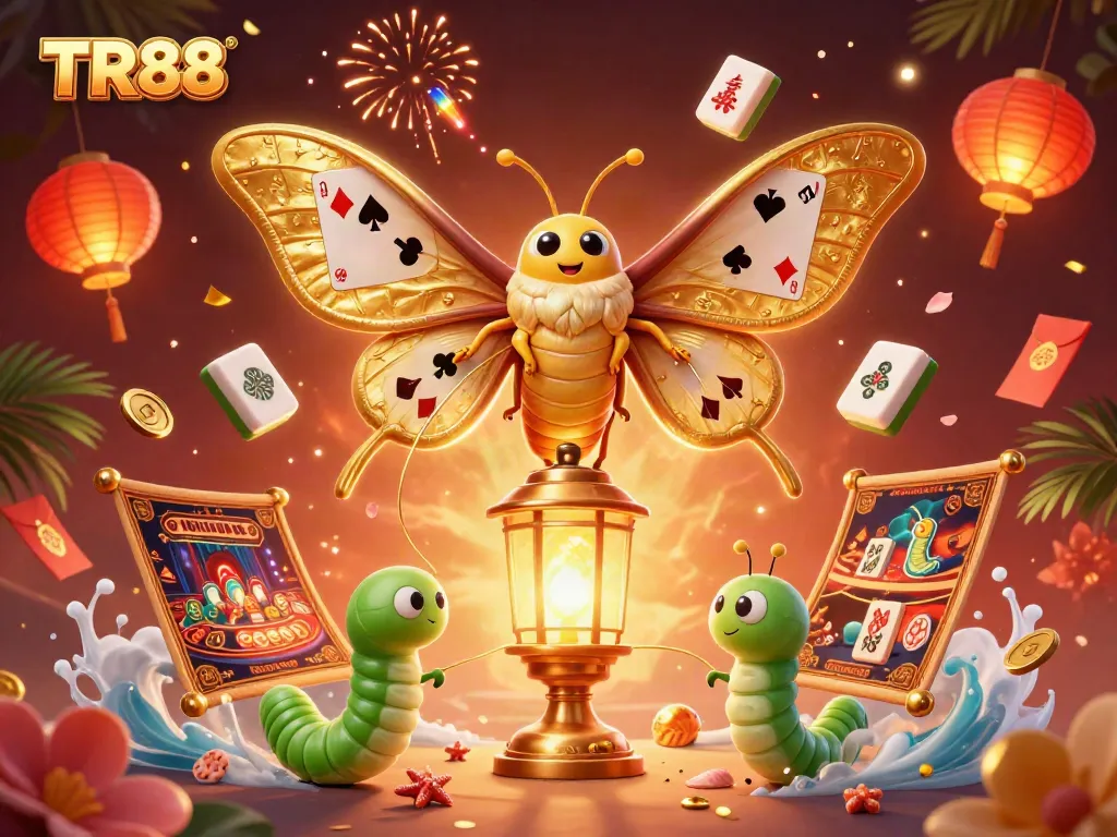 Experience the luxury of TR88 with a vibrant 3D casino-themed illustration featuring dynamic casino elements.