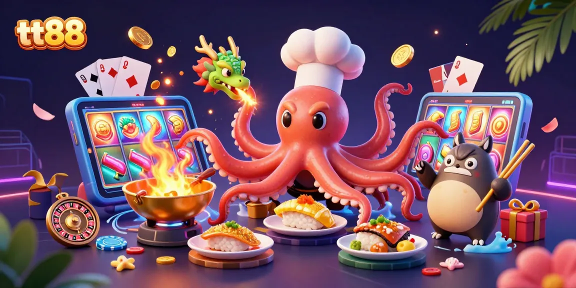 tt88 engages players with a vibrant scene of casino excitement featuring characters in a lively setting.