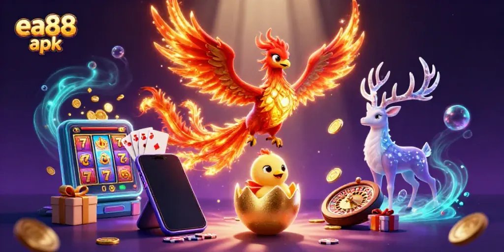 Experience the excitement of ea88 apk with a vibrant 3D phoenix scene and dynamic casino elements.