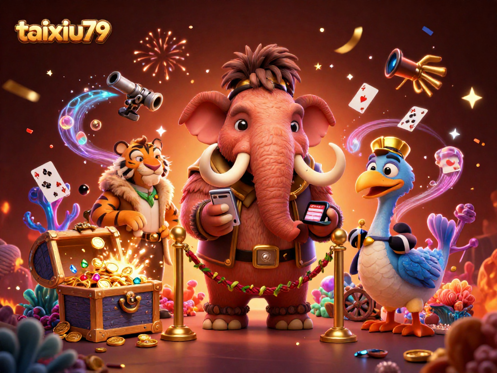 Engage with taixiu79 as the woolly mammoth checks IDs at the casino entrance, rich in vibrant details.
