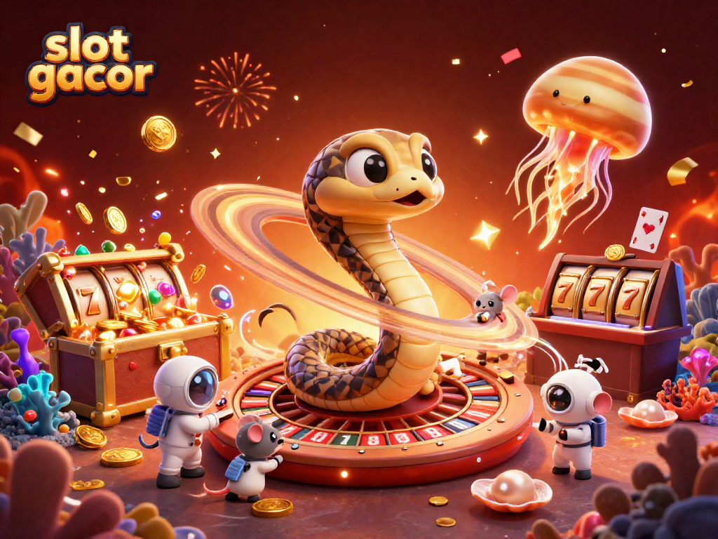 Experience the thrilling slot gacor adventures with cartoon characters in a cosmic casino setting.