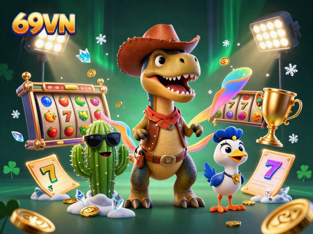Win big at 69VN with a lively slot game scene featuring dynamic elements that showcase the thrill of online gambling.