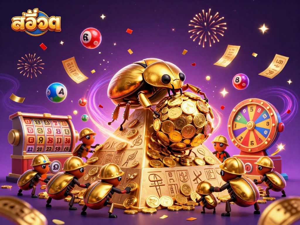 Engaging slot gaming scene with สล็อต elements and vibrant activities illustrated digitally.