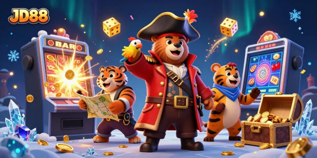 Join the thrilling world of JD88 with our vibrant casino scene featuring rich visuals and exciting game elements.