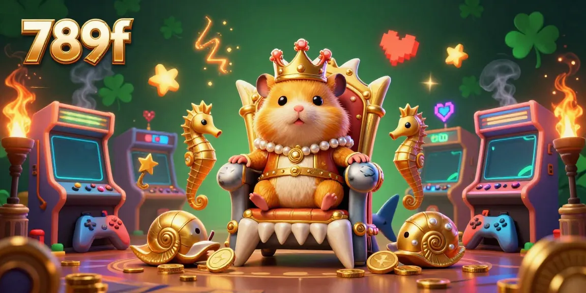 Engage in thrilling gaming adventures with 789f, a vibrant illustration featuring a golden hamster king and colorful casino elements.