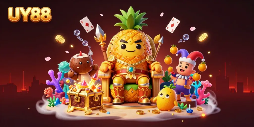 Experience high-stakes action with UY88's vibrant casino scene featuring games and treasures.