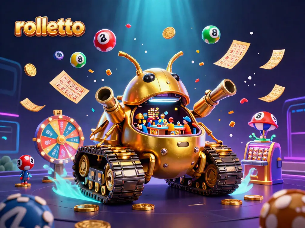 Experience rolletto's thrilling gaming adventure with vibrant casino scenes and dynamic lottery elements.