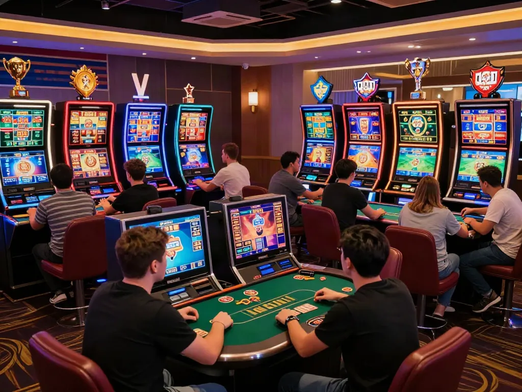 Exciting atmosphere at 9bet.com online casino showcasing diverse players engaging in various games.