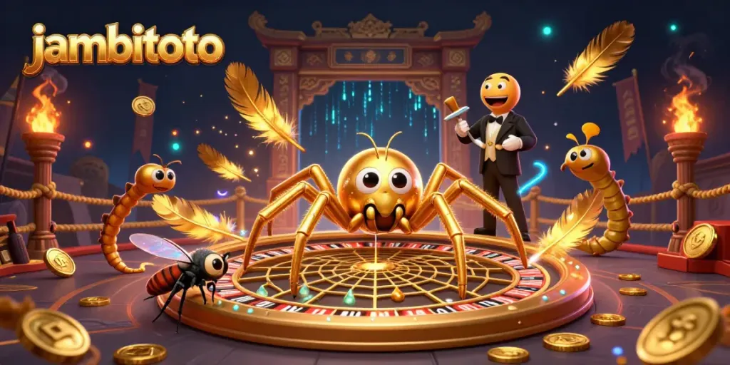 Experience thrilling betting action in jambitoto with a golden roulette web and dynamic casino elements.