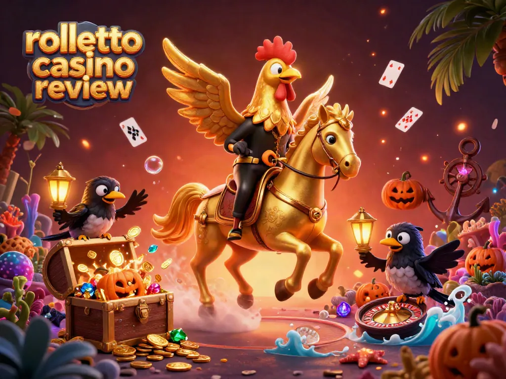 Experience the thrill of Rolletto Casino Review amid dynamic gaming action with glowing treasures and vibrant visuals.