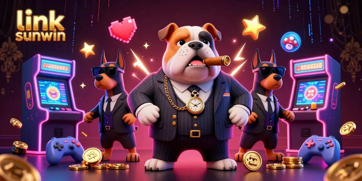 Win big with link sunwin in this dynamic casino scene featuring a mafia boss bulldog and his Doberman guards.