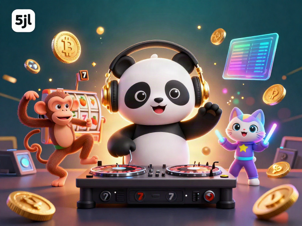 Experience thrilling gaming excitement with 5jl as a DJ panda spins at a vibrant casino party.