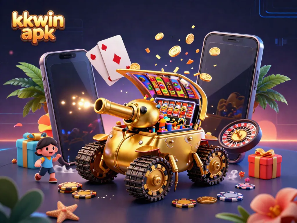Experience the excitement of gaming with the kkwin apk in this vibrant 3D digital casino illustration.