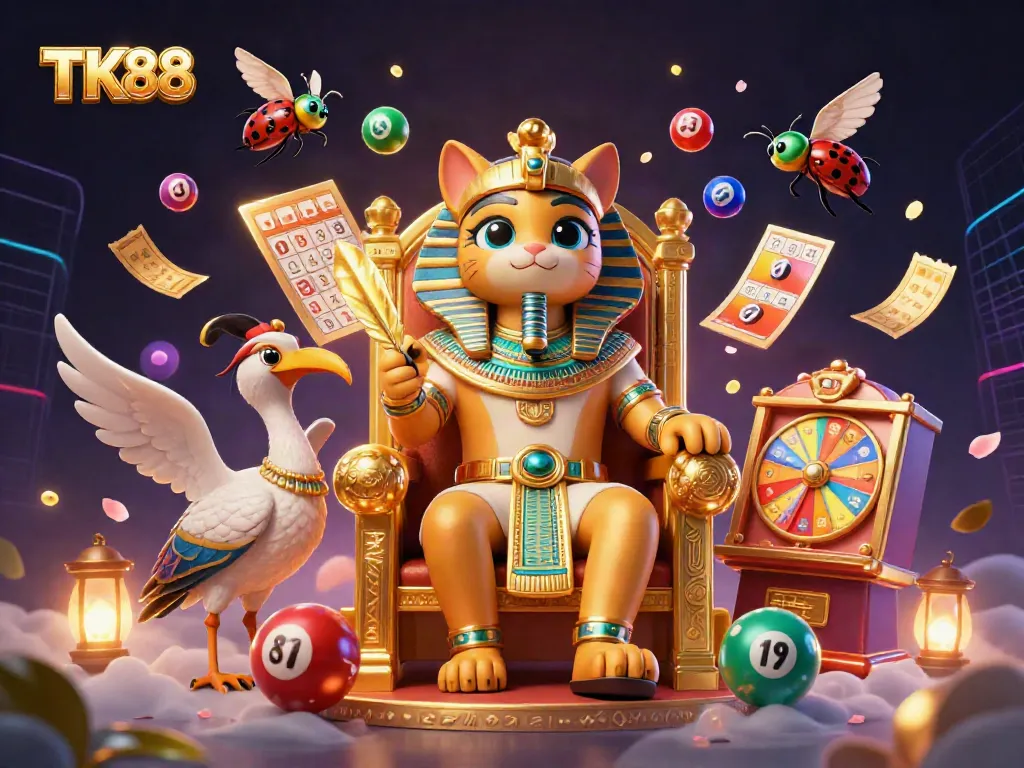 Experience TK88 with vibrant lottery and gaming elements featuring characters and dynamic visual effects.