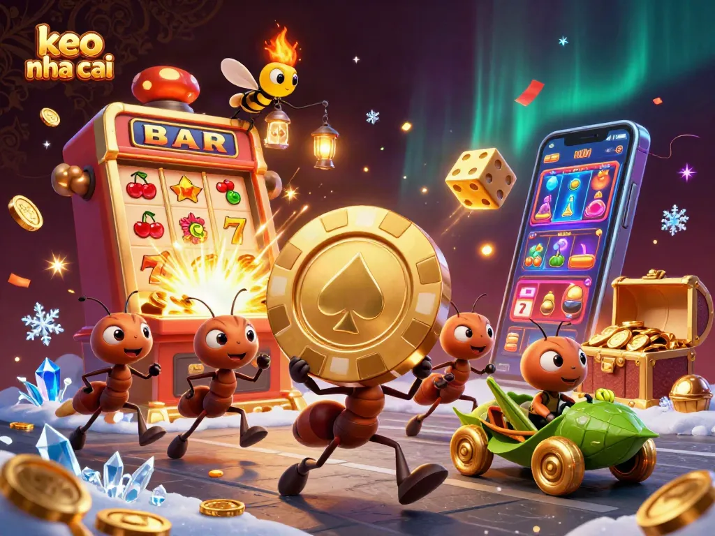 Experience thrilling keo nha cai action with ants in a heist carrying a golden poker chip.
