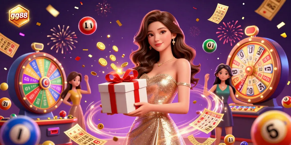 Experience winning moments with gg88 in this exciting casino illustration full of vibrant lottery elements.
