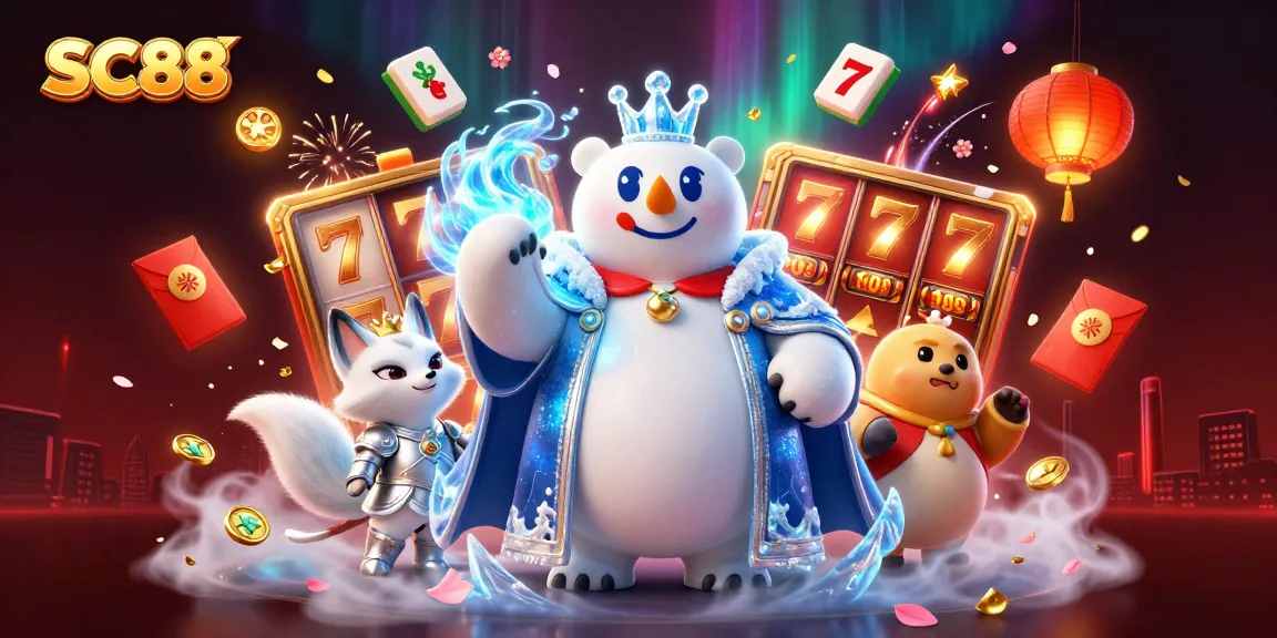 Experience thrilling gaming adventures at SC88 with vibrant slot reels and festive elements.
